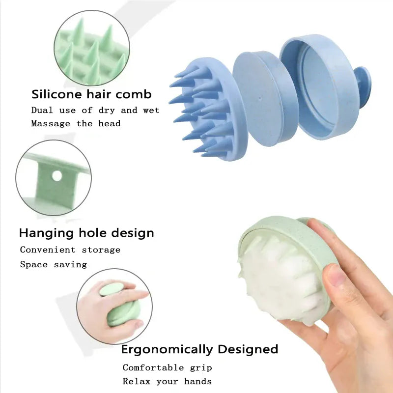 Set of 1-3 silicone shampoo brush heads with scalp massage combs, suitable for hair washing and body massage.