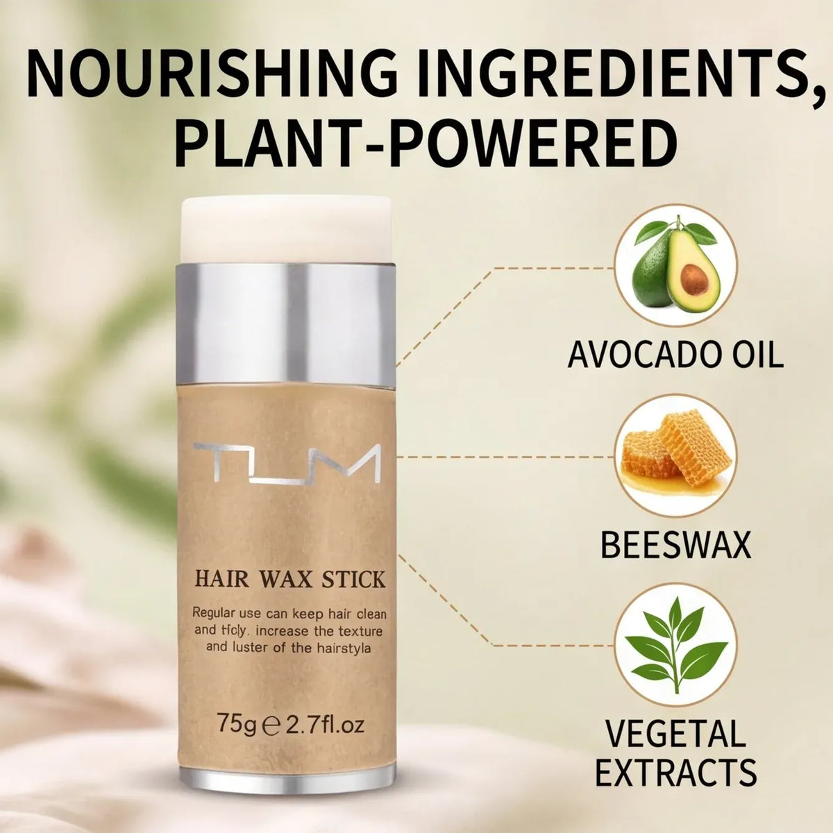 1/2/3PCS TLM Hair Wax Stick 75g Edge Control Styling Stick Natural Avocado Oil Beeswax Smooth Flyaway Hair Long Lasting Hairstyle Hair Pomade Stick