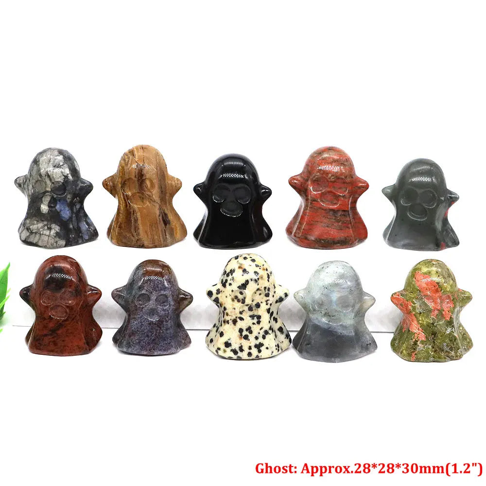 1.2"Natural Crystal Carving Cartoon Gemstone Figurine Amethyst Rose Quartz Healing Stone Animal Statue Home Decor Christmas Gift