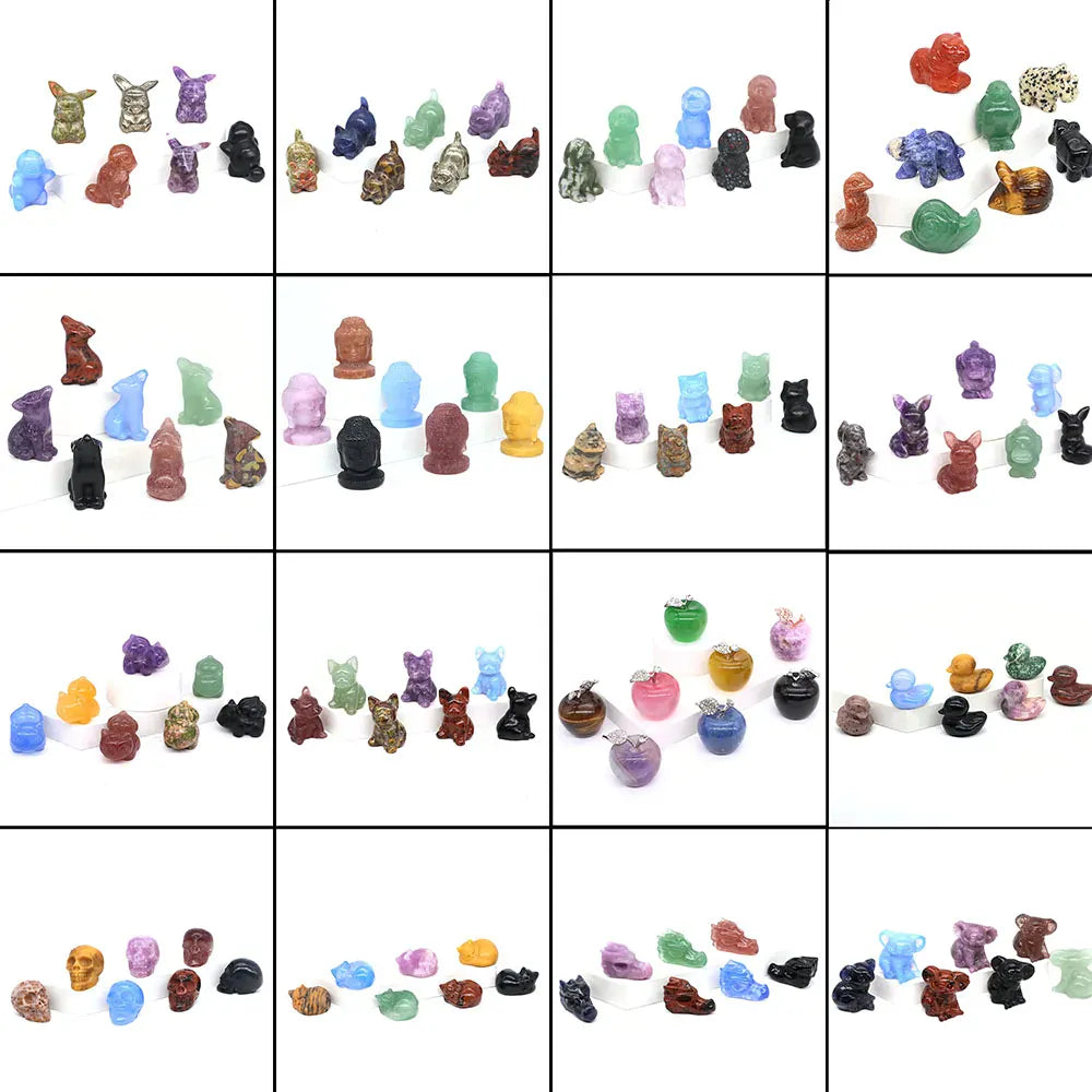 1.2"Natural Crystal Carving Cartoon Gemstone Figurine Amethyst Rose Quartz Healing Stone Animal Statue Home Decor Christmas Gift
