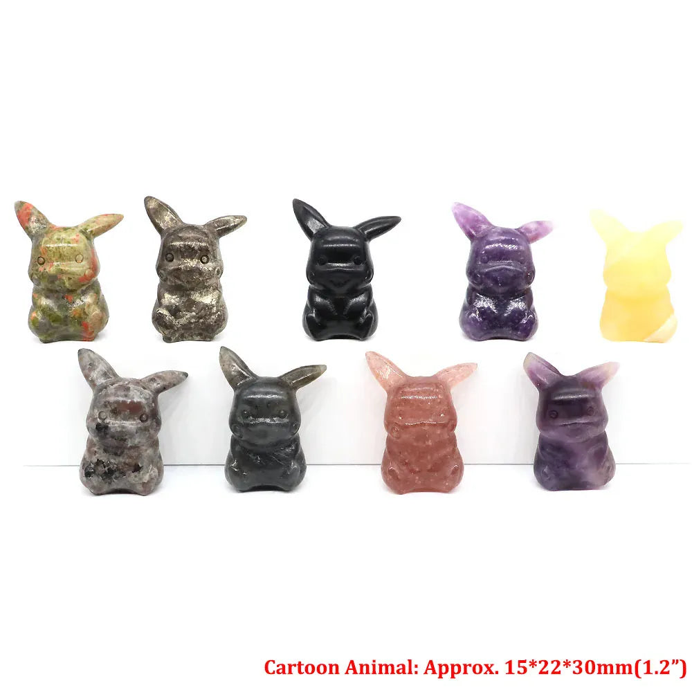 1.2"Natural Crystal Carving Cartoon Gemstone Figurine Amethyst Rose Quartz Healing Stone Animal Statue Home Decor Christmas Gift