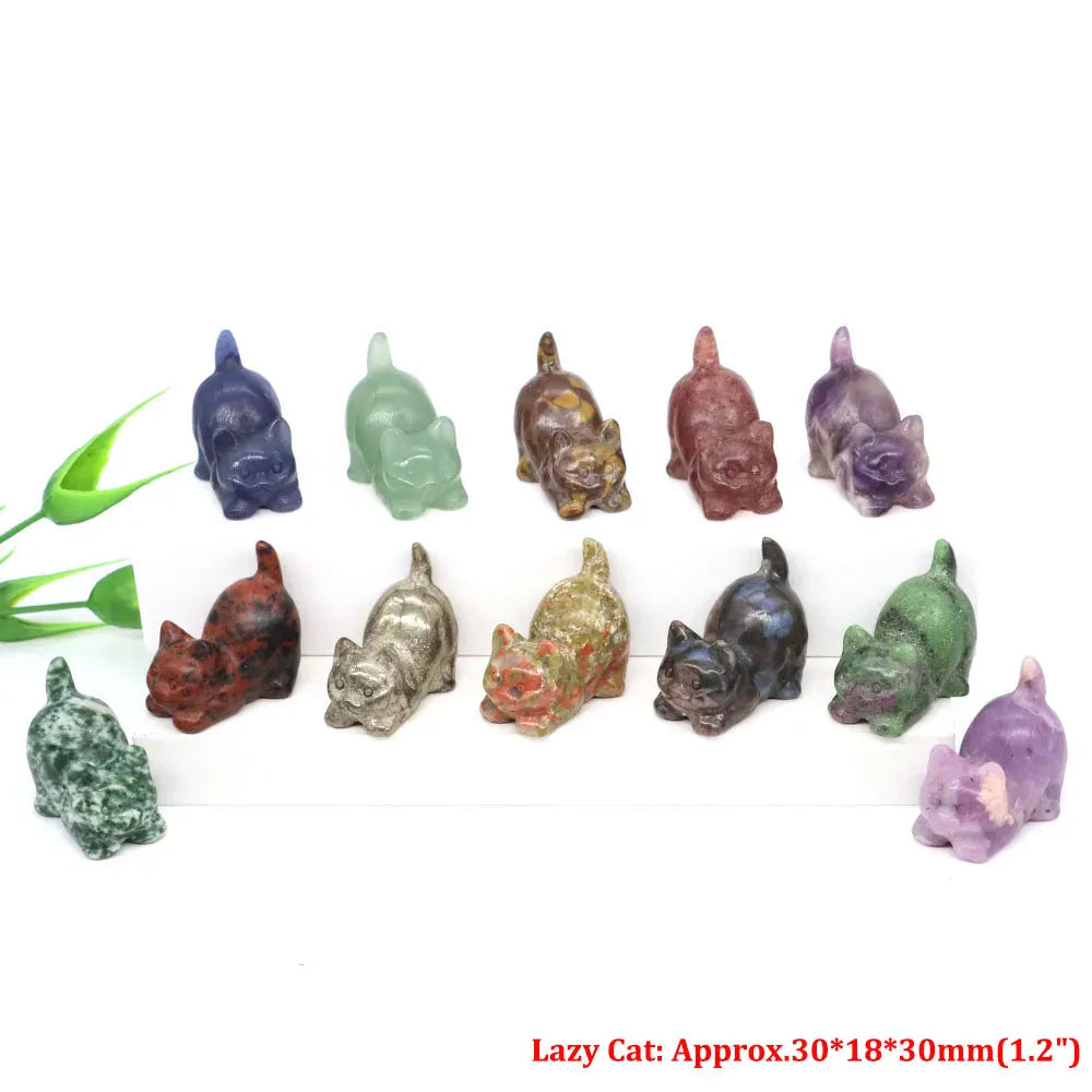 1.2"Natural Crystal Carving Cartoon Gemstone Figurine Amethyst Rose Quartz Healing Stone Animal Statue Home Decor Christmas Gift