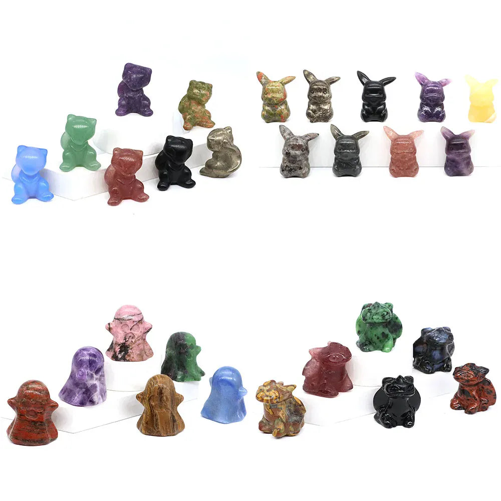 1.2"Natural Crystal Carving Cartoon Gemstone Figurine Amethyst Rose Quartz Healing Stone Animal Statue Home Decor Christmas Gift