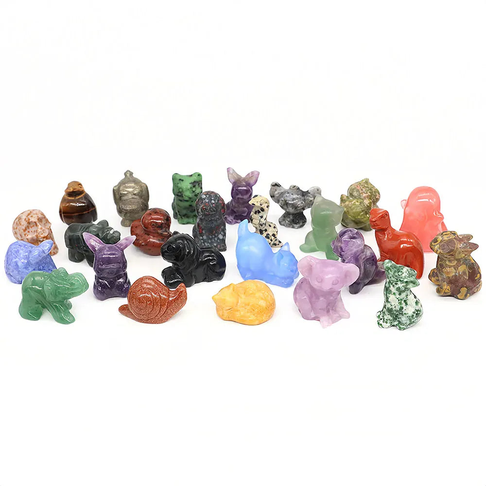 1.2"Natural Crystal Carving Cartoon Gemstone Figurine Amethyst Rose Quartz Healing Stone Animal Statue Home Decor Christmas Gift