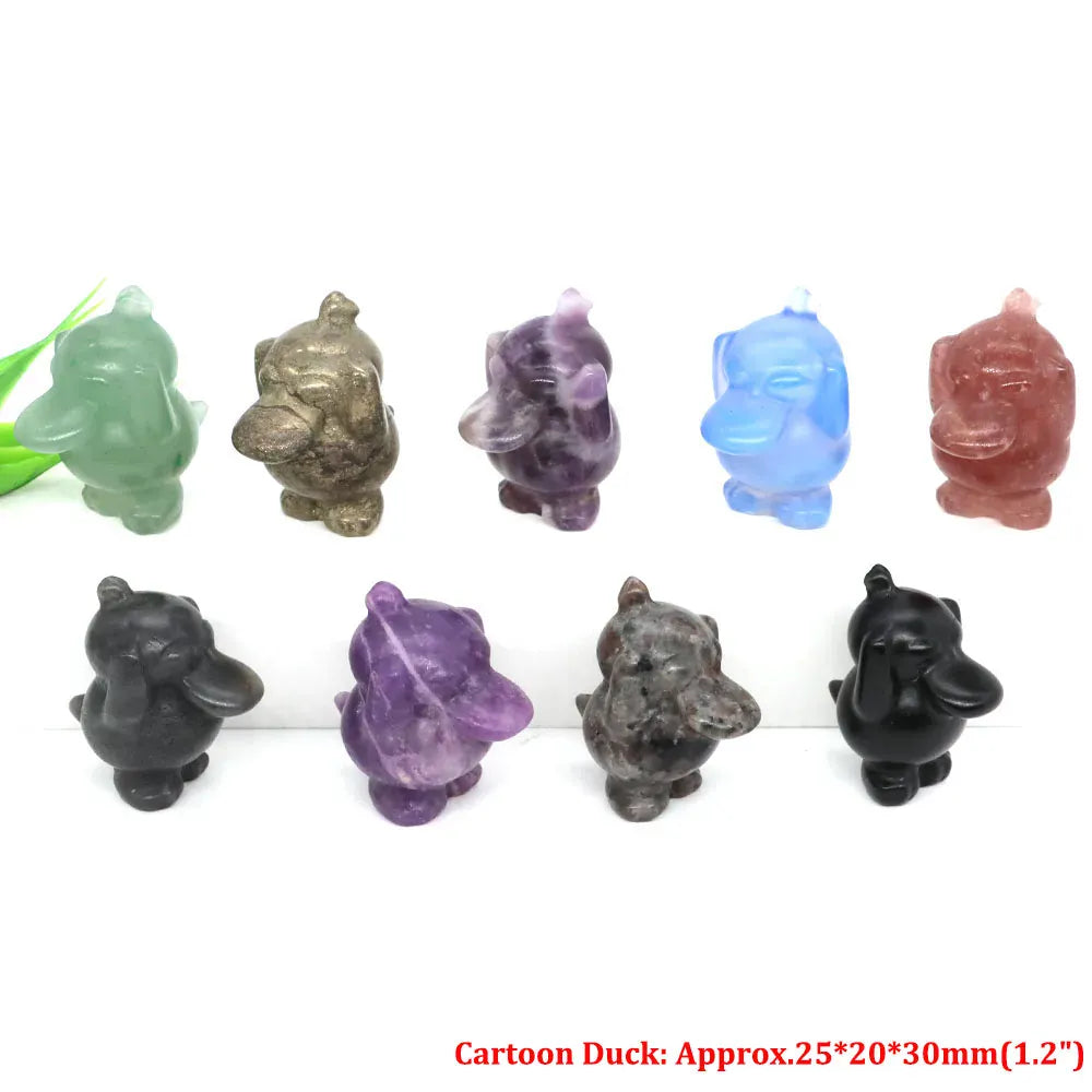 1.2"Natural Crystal Carving Cartoon Gemstone Figurine Amethyst Rose Quartz Healing Stone Animal Statue Home Decor Christmas Gift