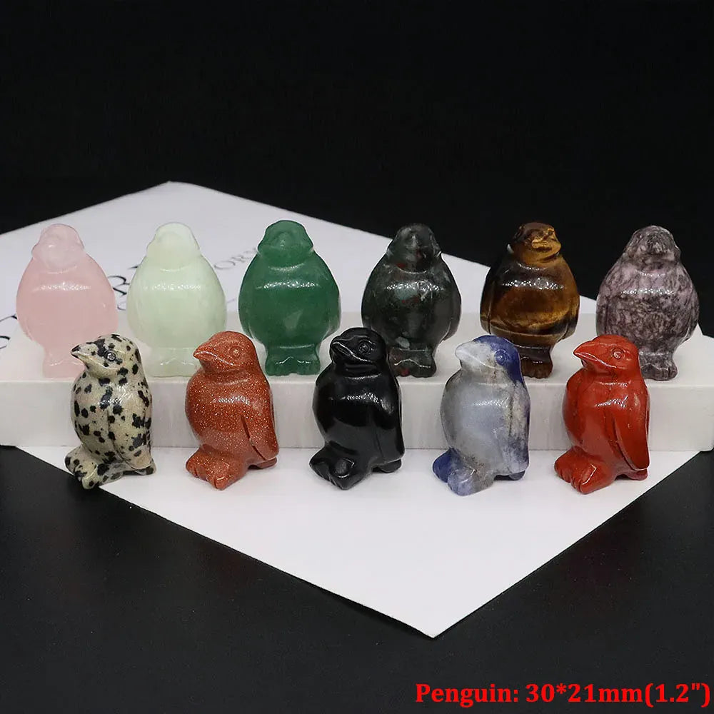 1.2"Natural Crystal Carving Cartoon Gemstone Figurine Amethyst Rose Quartz Healing Stone Animal Statue Home Decor Christmas Gift