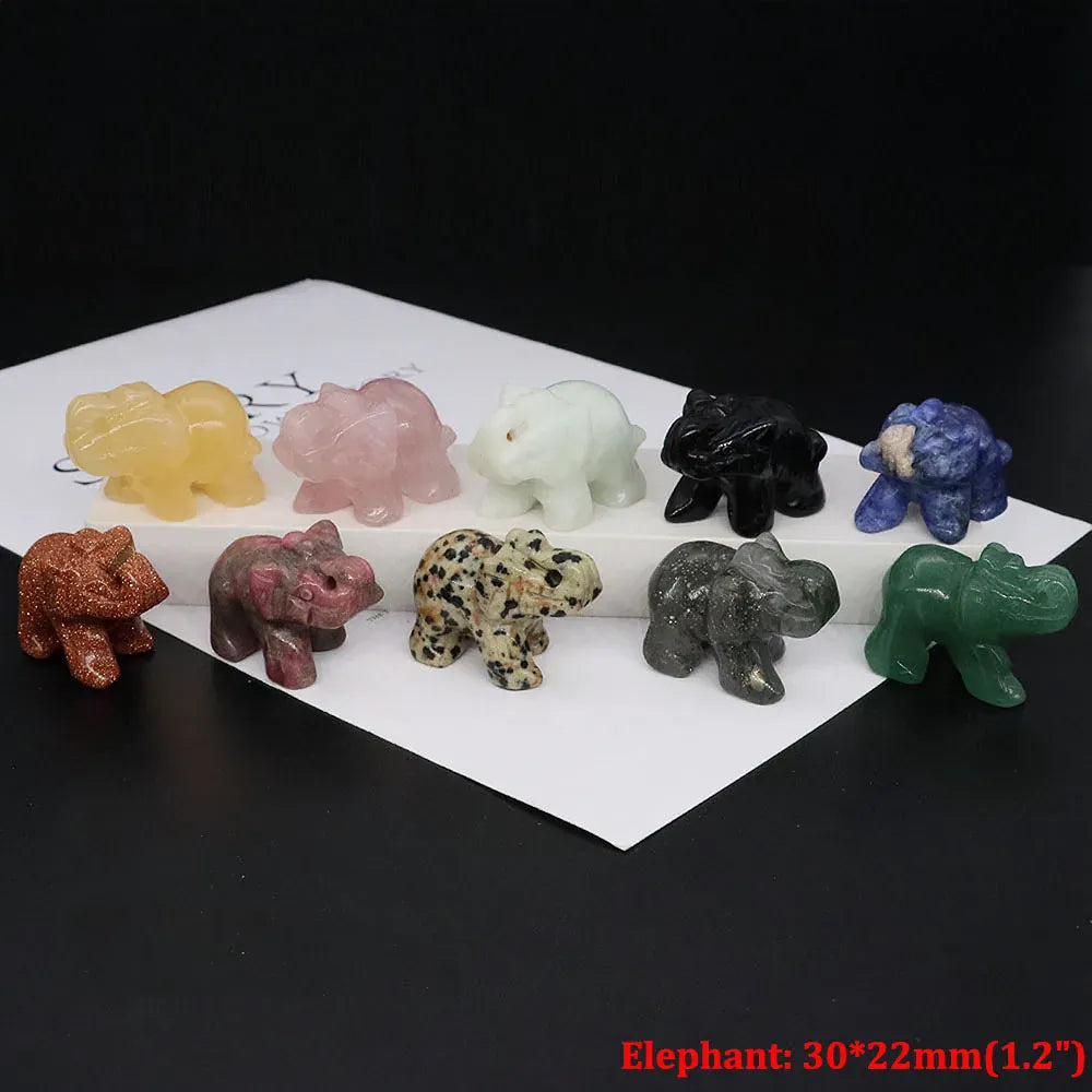 1.2"Natural Crystal Carving Cartoon Gemstone Figurine Amethyst Rose Quartz Healing Stone Animal Statue Home Decor Christmas Gift