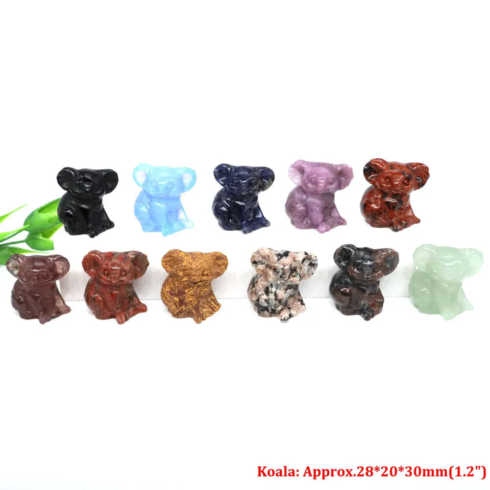 1.2"Natural Crystal Carving Cartoon Gemstone Figurine Amethyst Rose Quartz Healing Stone Animal Statue Home Decor Christmas Gift