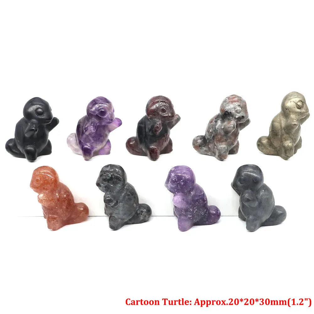 1.2"Natural Crystal Carving Cartoon Gemstone Figurine Amethyst Rose Quartz Healing Stone Animal Statue Home Decor Christmas Gift