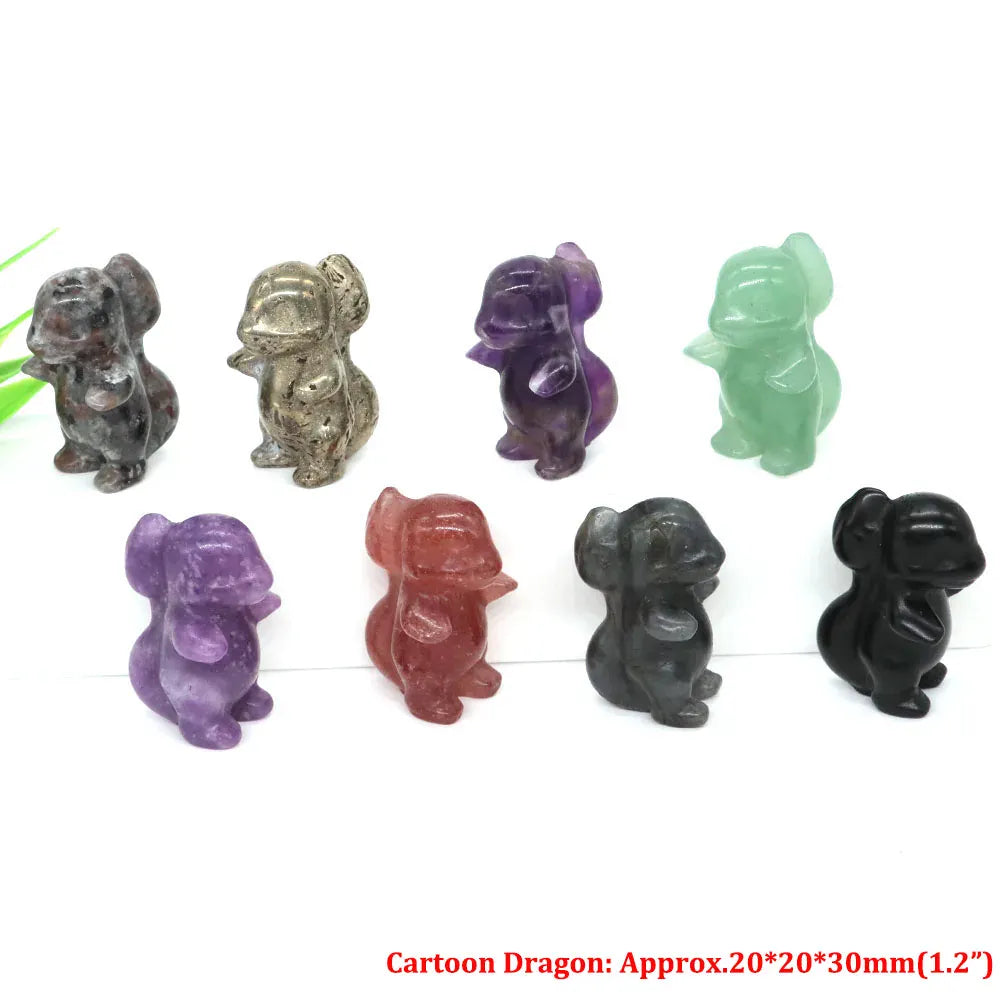 1.2"Natural Crystal Carving Cartoon Gemstone Figurine Amethyst Rose Quartz Healing Stone Animal Statue Home Decor Christmas Gift