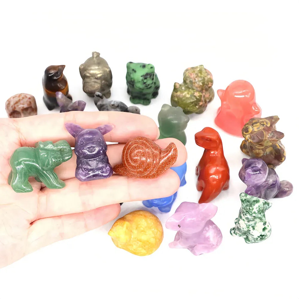 1.2"Natural Crystal Carving Cartoon Gemstone Figurine Amethyst Rose Quartz Healing Stone Animal Statue Home Decor Christmas Gift
