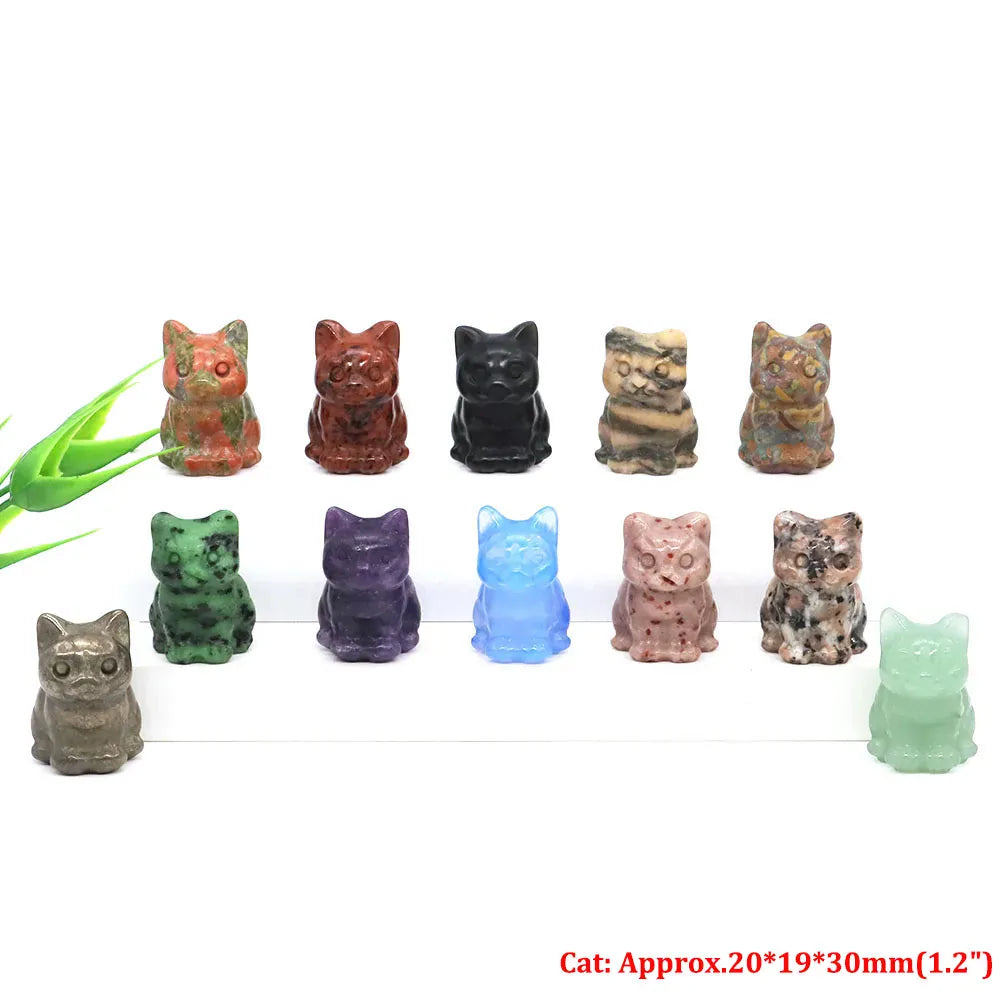 1.2"Natural Crystal Carving Cartoon Gemstone Figurine Amethyst Rose Quartz Healing Stone Animal Statue Home Decor Christmas Gift