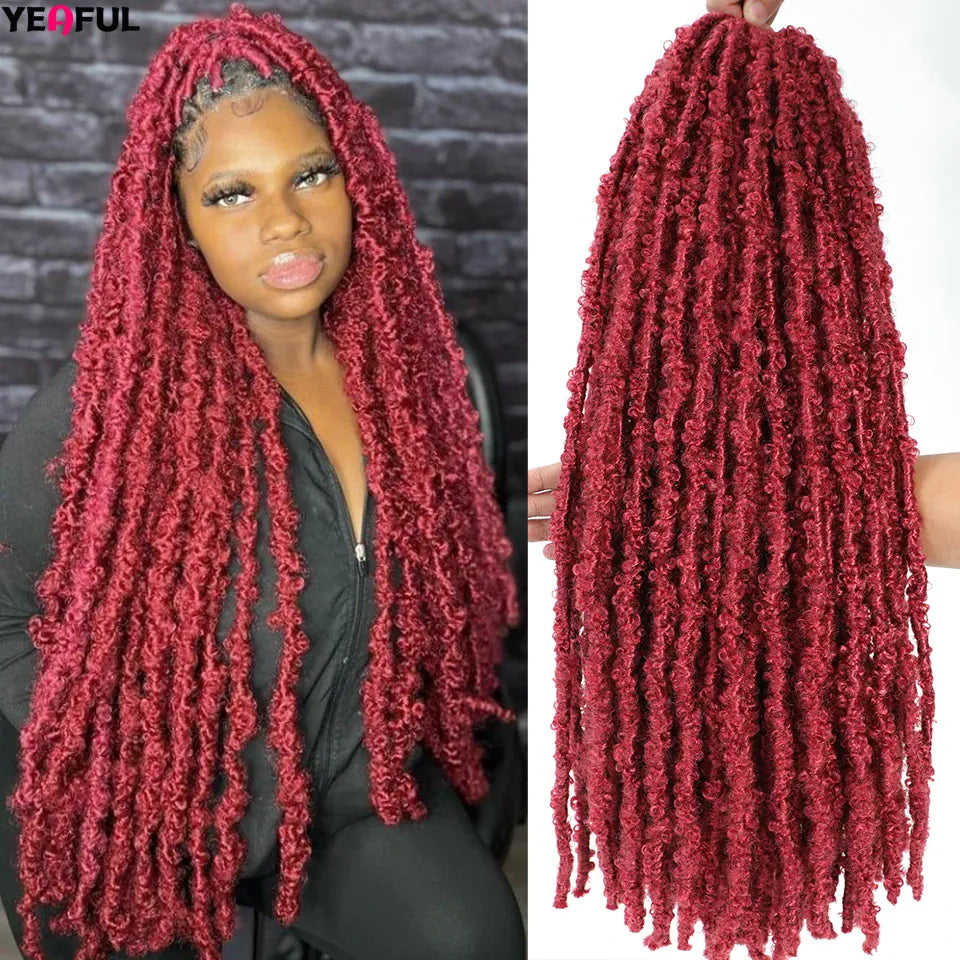 1-8 Packs Butterfly Faux Locs Crochet Hair Distressed Pre Looped Ginger Brown Butterfly Locs Mèches Messy Goddess Soft Locs Hair