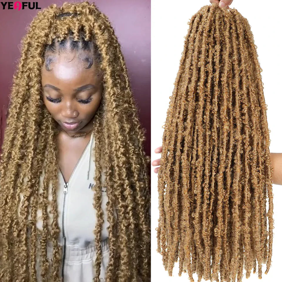 1-8 Packs Butterfly Faux Locs Crochet Hair Distressed Pre Looped Ginger Brown Butterfly Locs Mèches Messy Goddess Soft Locs Hair