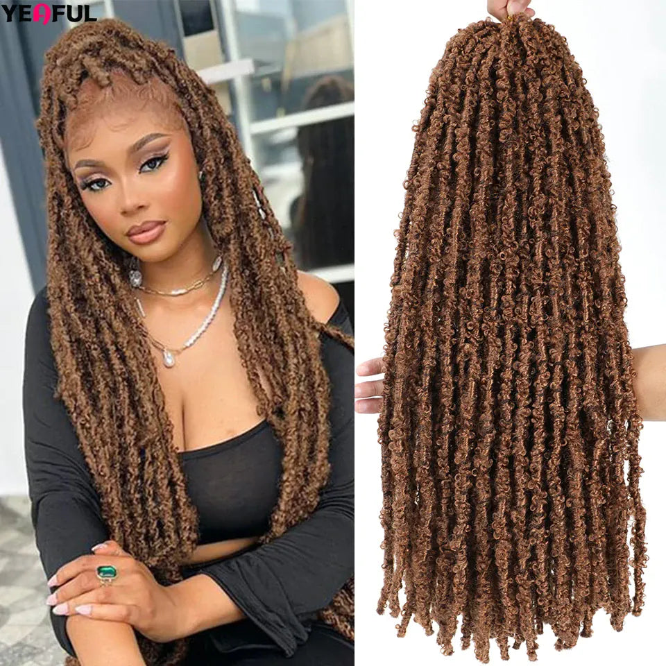 1-8 Packs Butterfly Faux Locs Crochet Hair Distressed Pre Looped Ginger Brown Butterfly Locs Mèches Messy Goddess Soft Locs Hair