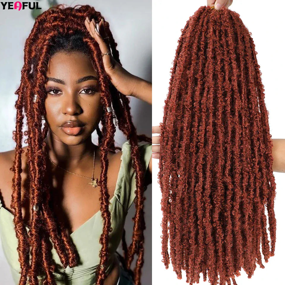 1-8 Packs Butterfly Faux Locs Crochet Hair Distressed Pre Looped Ginger Brown Butterfly Locs Mèches Messy Goddess Soft Locs Hair