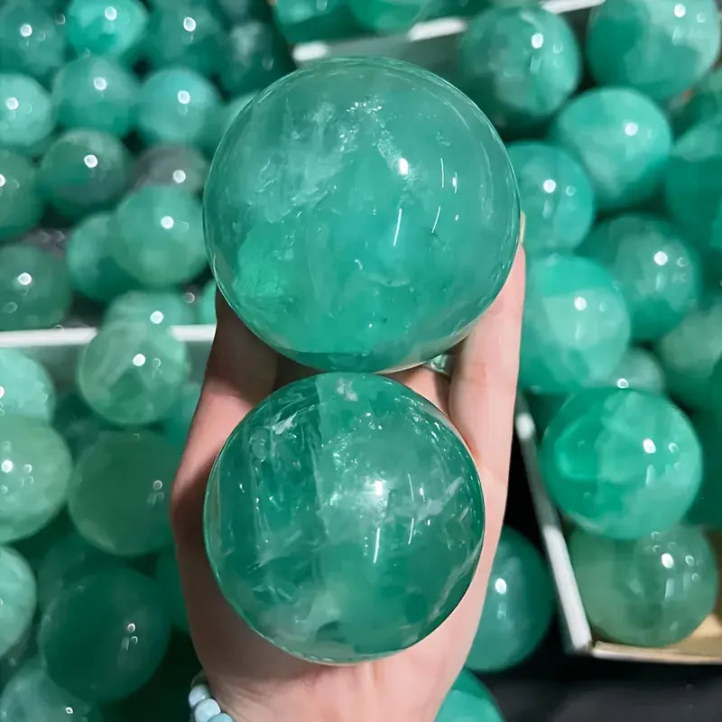 1 natural green fluorite crystal ball, polished surface, chakra gift, suitable for holidays and special occasions.