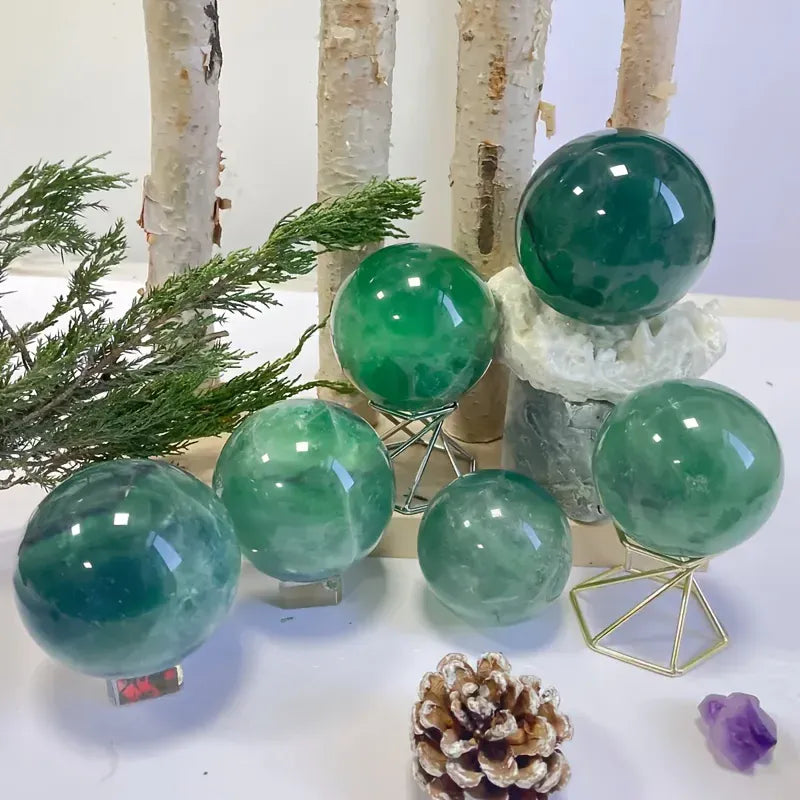 1 natural green fluorite crystal ball, polished surface, chakra gift, suitable for holidays and special occasions.