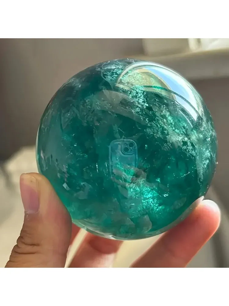 1 natural green fluorite crystal ball, polished surface, chakra gift, suitable for holidays and special occasions.
