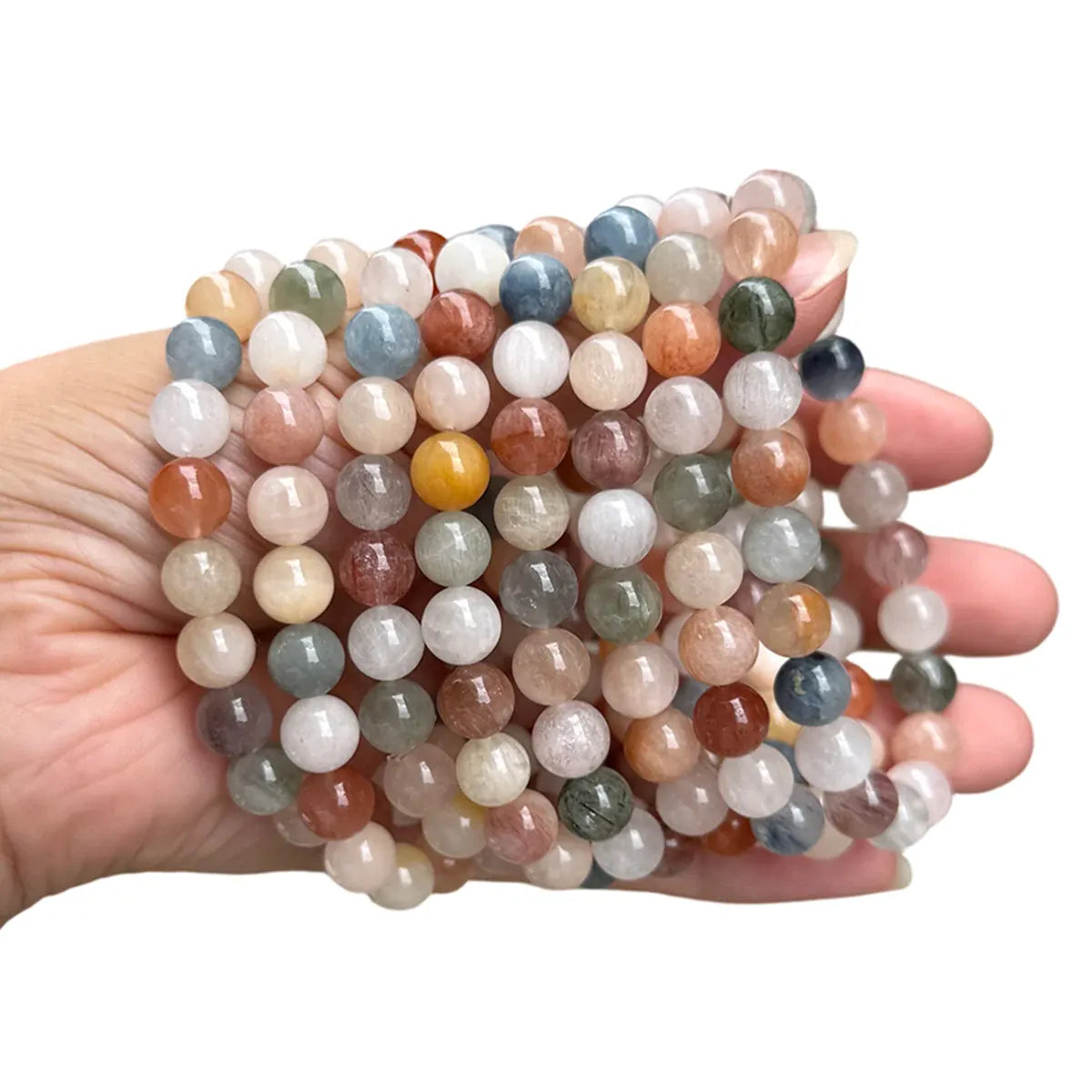 1 Pc 7A Natural Multi-Color Rabbit Hair Quartz Beads Bracelet Women's Healing Crystal Jewelry for Creativity Emotional Balance