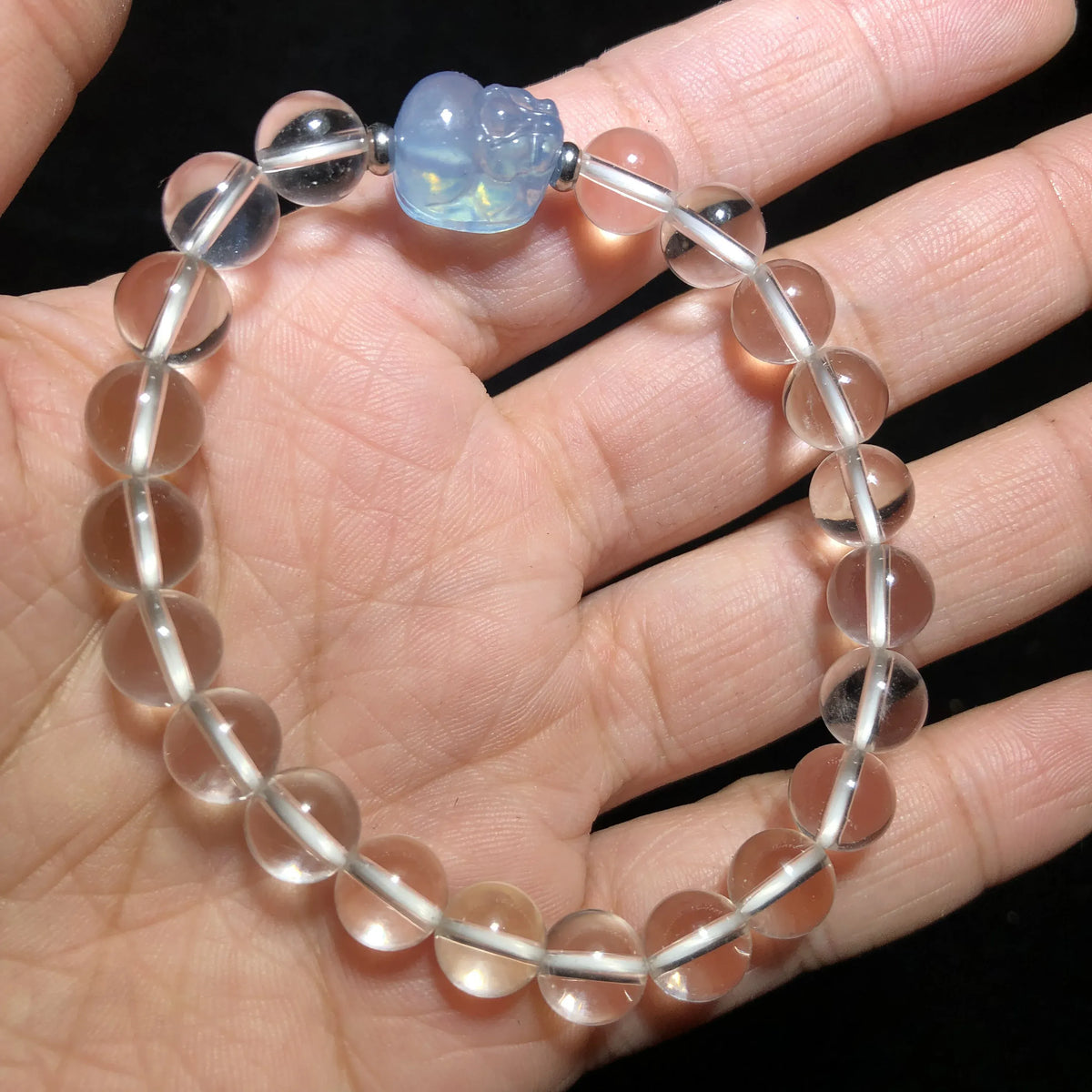 1 Pc Fengbaowu Natural Rock Quartz Aquamarine Bracelet Round Beads Pixiu Reiki Healing Stone Jewelry Gift For Women