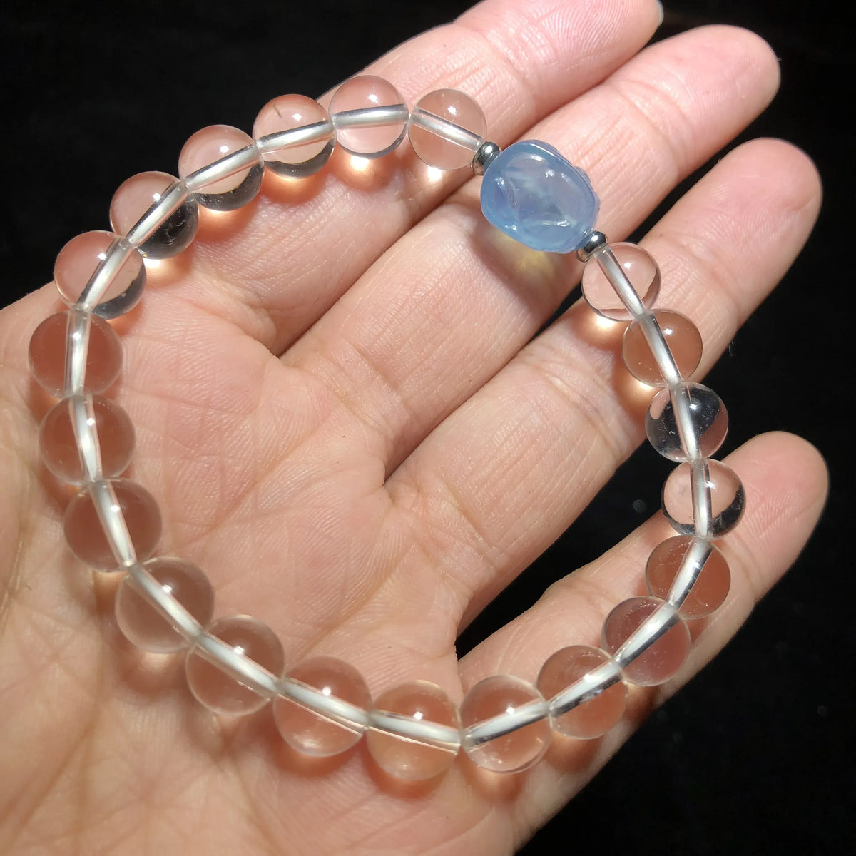 1 Pc Fengbaowu Natural Rock Quartz Aquamarine Bracelet Round Beads Pixiu Reiki Healing Stone Jewelry Gift For Women
