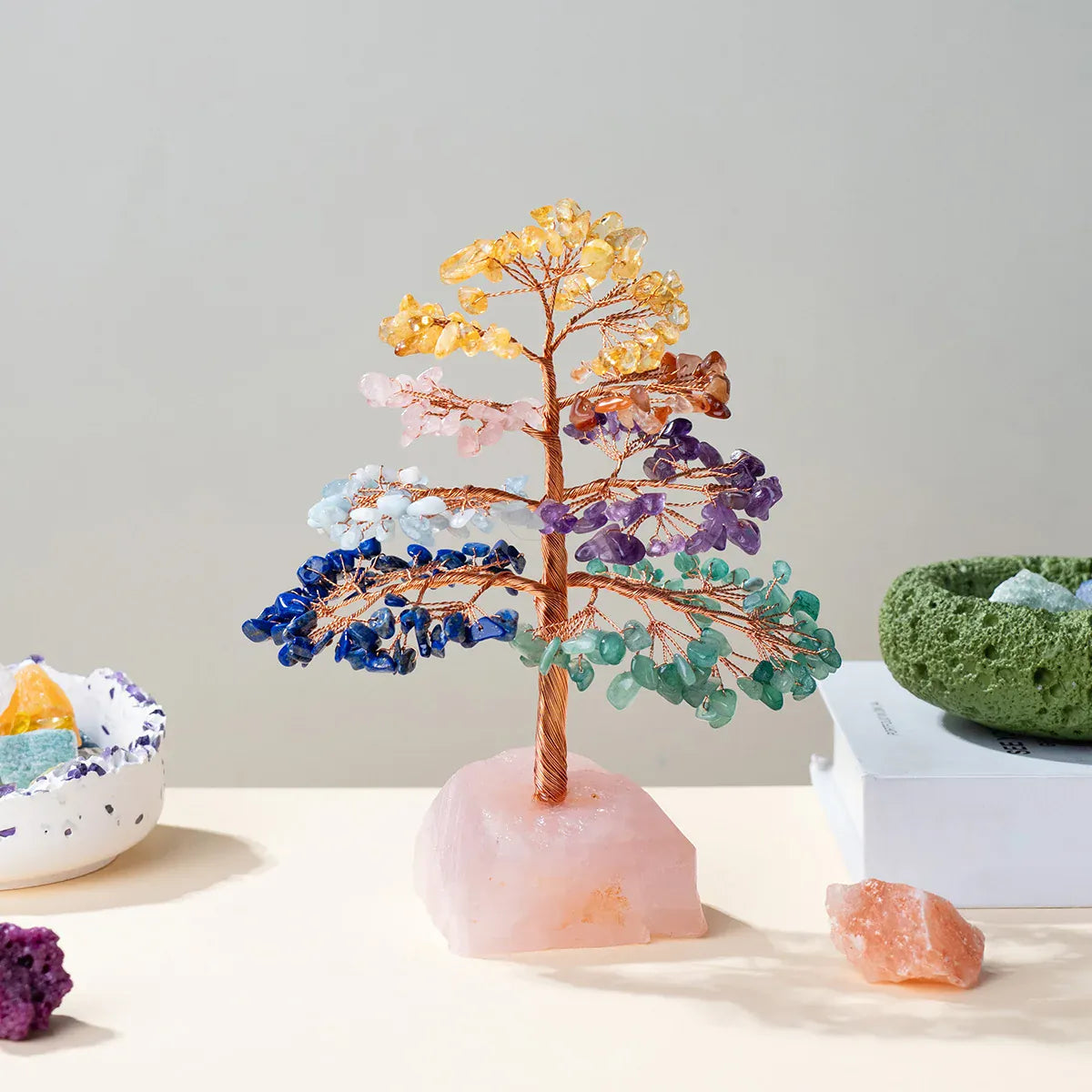 1 Piece Natural Gemstone Crystal Lucky Tree – Adorned with Irregular Raw Stone Base, Perfect for Home, Office Desk & Living Roo