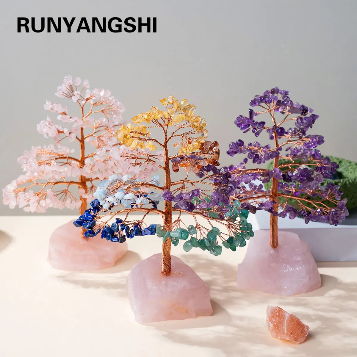 1 Piece Natural Gemstone Crystal Lucky Tree – Adorned with Irregular Raw Stone Base, Perfect for Home, Office Desk & Living Roo
