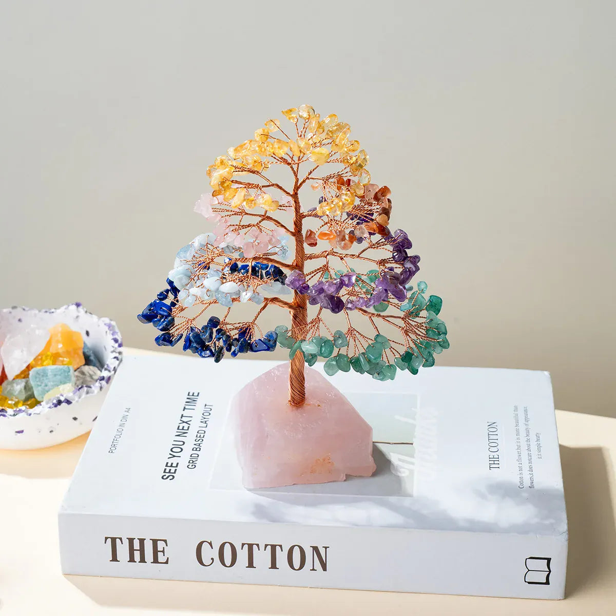 1 Piece Natural Gemstone Crystal Lucky Tree – Adorned with Irregular Raw Stone Base, Perfect for Home, Office Desk & Living Roo