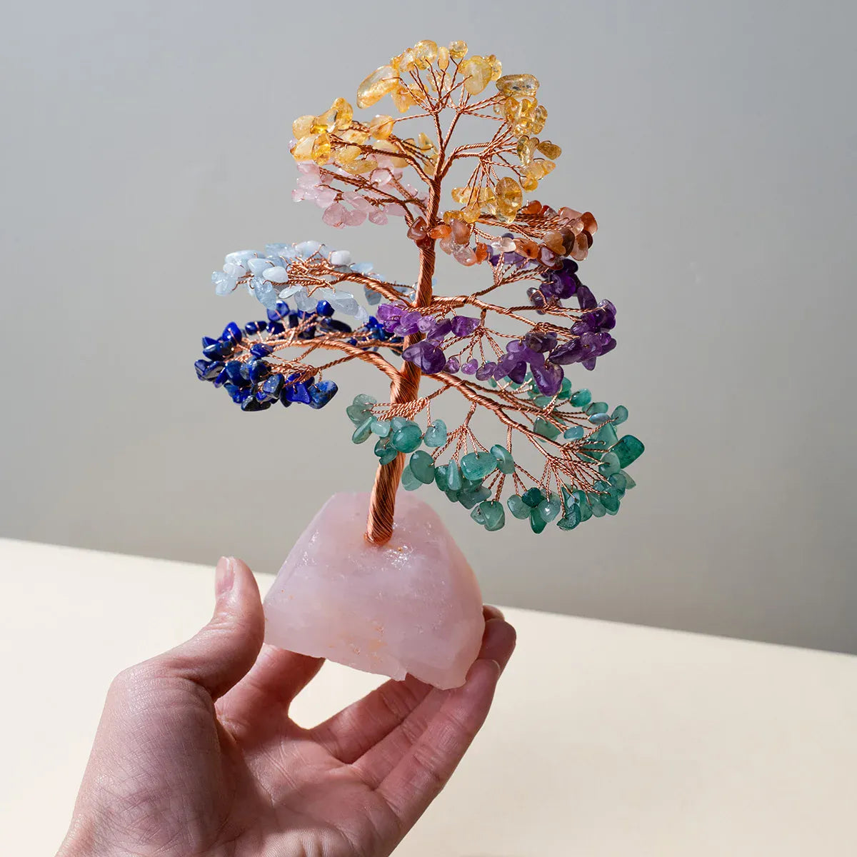 1 Piece Natural Gemstone Crystal Lucky Tree – Adorned with Irregular Raw Stone Base, Perfect for Home, Office Desk & Living Roo