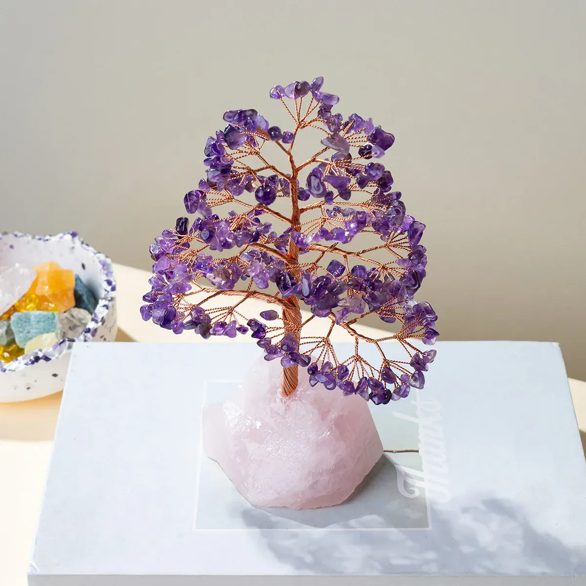 1 Piece Natural Gemstone Crystal Lucky Tree – Adorned with Irregular Raw Stone Base, Perfect for Home, Office Desk & Living Roo