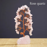 1 Piece Natural Gemstone Crystal Lucky Tree Decoration with Raw Stone Base – for Home, Office Desk & Living Room