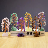 1 Piece Natural Gemstone Crystal Lucky Tree Decoration with Raw Stone Base – for Home, Office Desk & Living Room