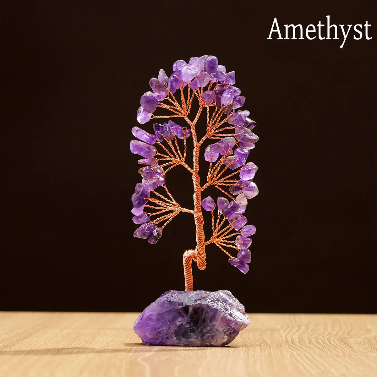 1 Piece Natural Gemstone Crystal Lucky Tree Decoration with Raw Stone Base – for Home, Office Desk & Living Room