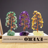 1 Piece Natural Gemstone Crystal Lucky Tree Decoration with Raw Stone Base – for Home, Office Desk & Living Room