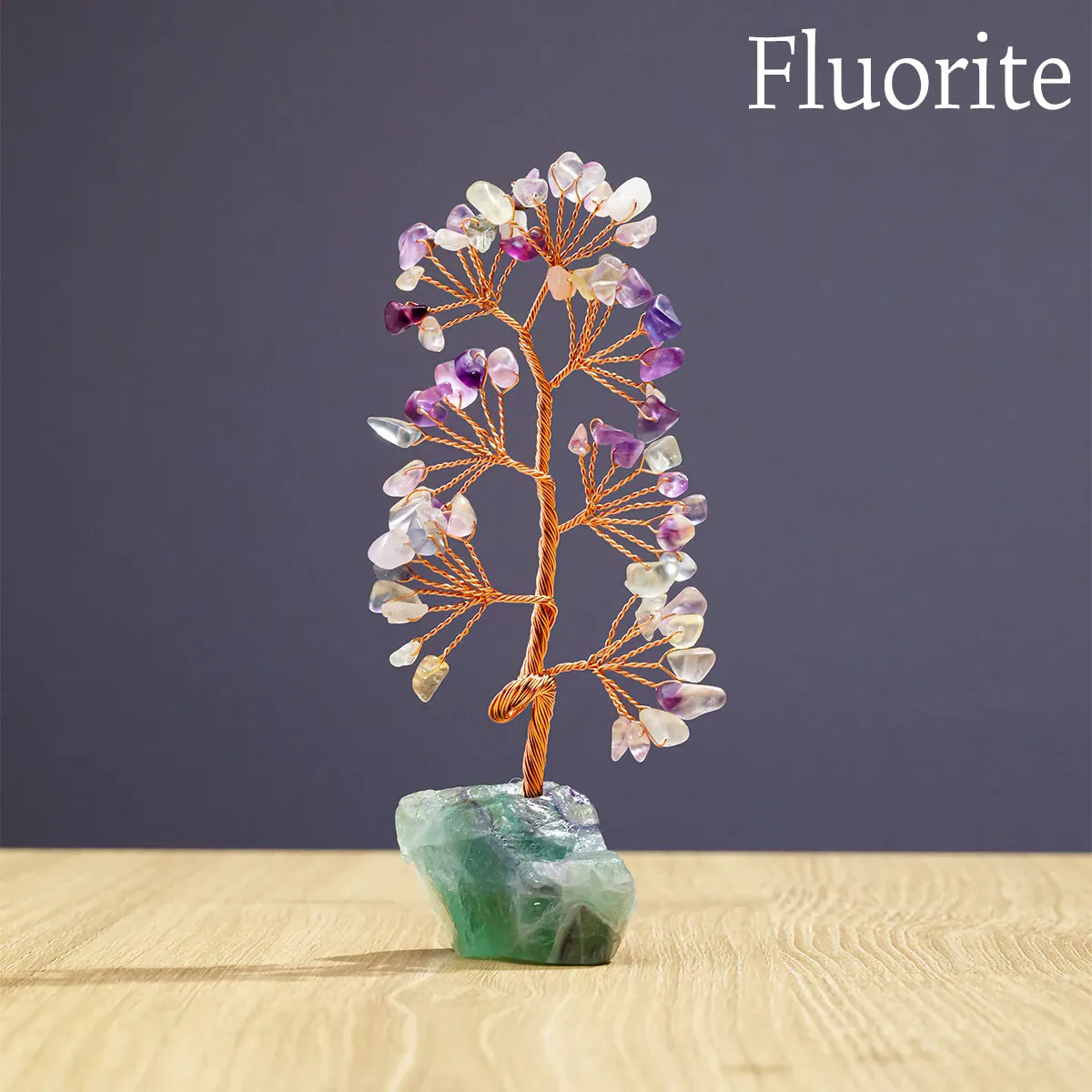 1 Piece Natural Gemstone Crystal Lucky Tree Decoration with Raw Stone Base – for Home, Office Desk & Living Room