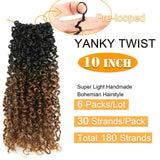 10 Inch Yanky Twist Crochet Hair Pre-looped 6 Packs Ombre Brown Spring Twists Hair Senegalese Twist Crochet Hair with Curly Ends Synthetic Crochet Braids