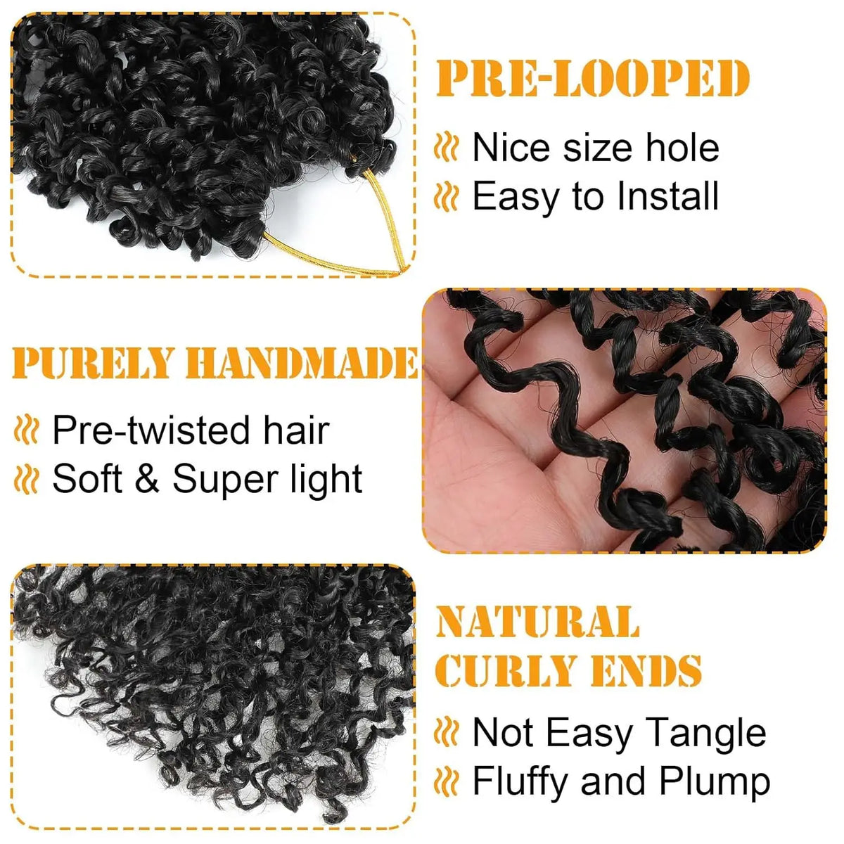 10 Inch Yanky Twist Crochet Hair Pre-looped 6 Packs Ombre Brown Spring Twists Hair Senegalese Twist Crochet Hair with Curly Ends Synthetic Crochet Braids