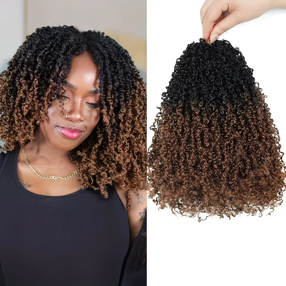 10 Inch Yanky Twist Crochet Hair Pre-looped 6 Packs Ombre Brown Spring Twists Hair Senegalese Twist Crochet Hair with Curly Ends Synthetic Crochet Braids
