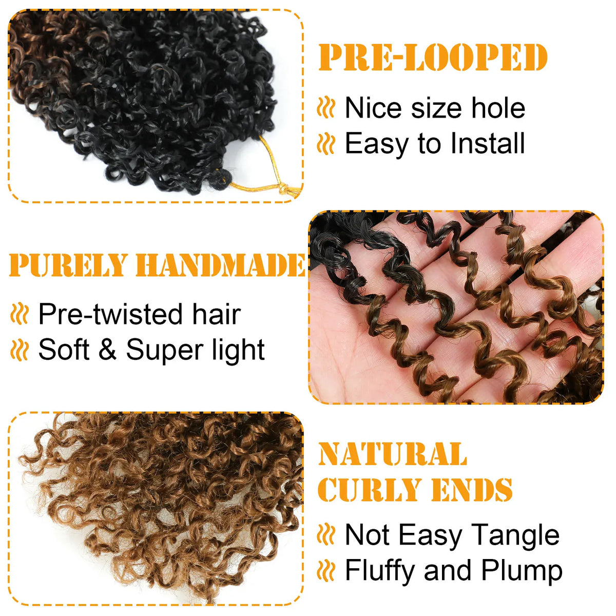10 Inch Yanky Twist Crochet Hair Pre-looped 6 Packs Ombre Brown Spring Twists Hair Senegalese Twist Crochet Hair with Curly Ends Synthetic Crochet Braids