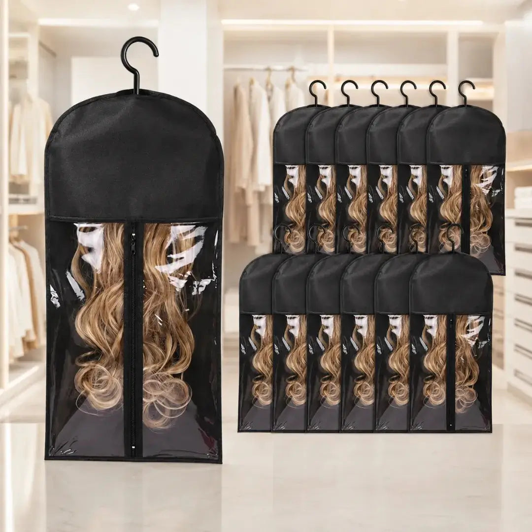 10-Pack Wall-Mounted Wig Storage Bags, Breathable Hanging Organizer for Travel and Home