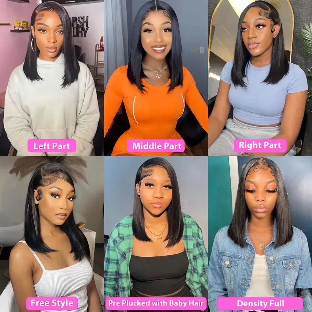 100% Human Hair Short Bob Wig Transparent Lace Frontal Wigs Human Hair 13x6 Straight Bob Wigs Pre Plucked 13x4 Lace Front Wigs 5x5 Glueless HD Lace Front Wig Ready to Go Lace Frontal For Black Women