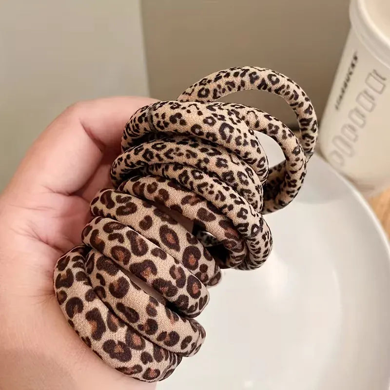 10pcs Fashion Leopard Print Elastic Rubber Hair Bands Hair Rope for Women Party Hair Accessories