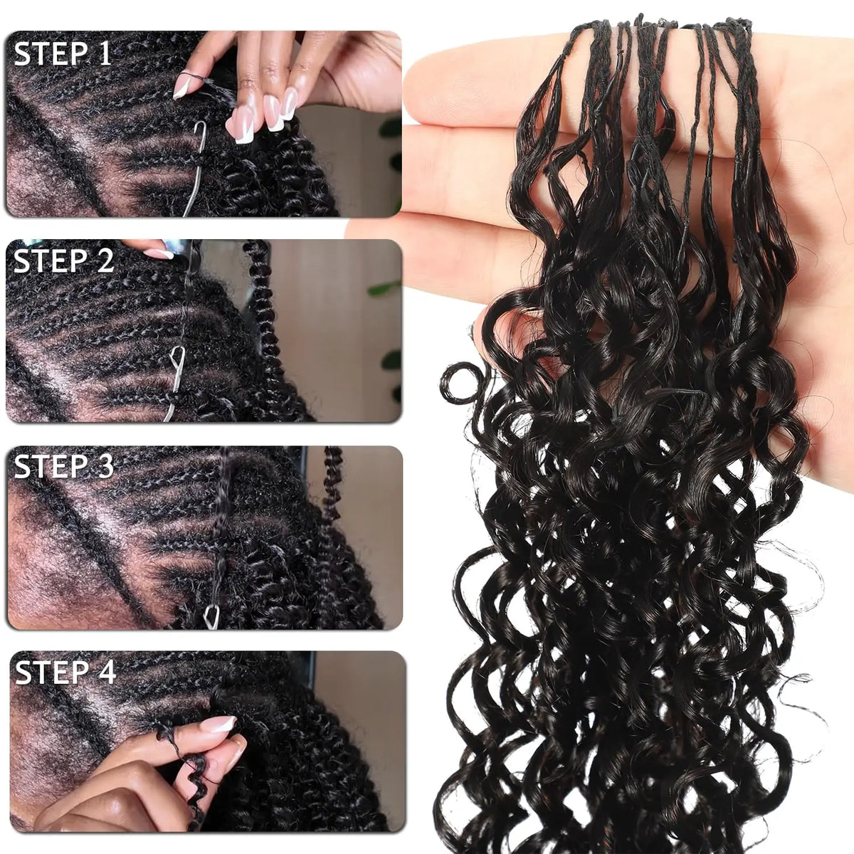 12A Deep Wave Invisible Knot PreSeparated Crochet Human Hair Extensions Natural Curly Water Wave Feather Hair For Boho Braid