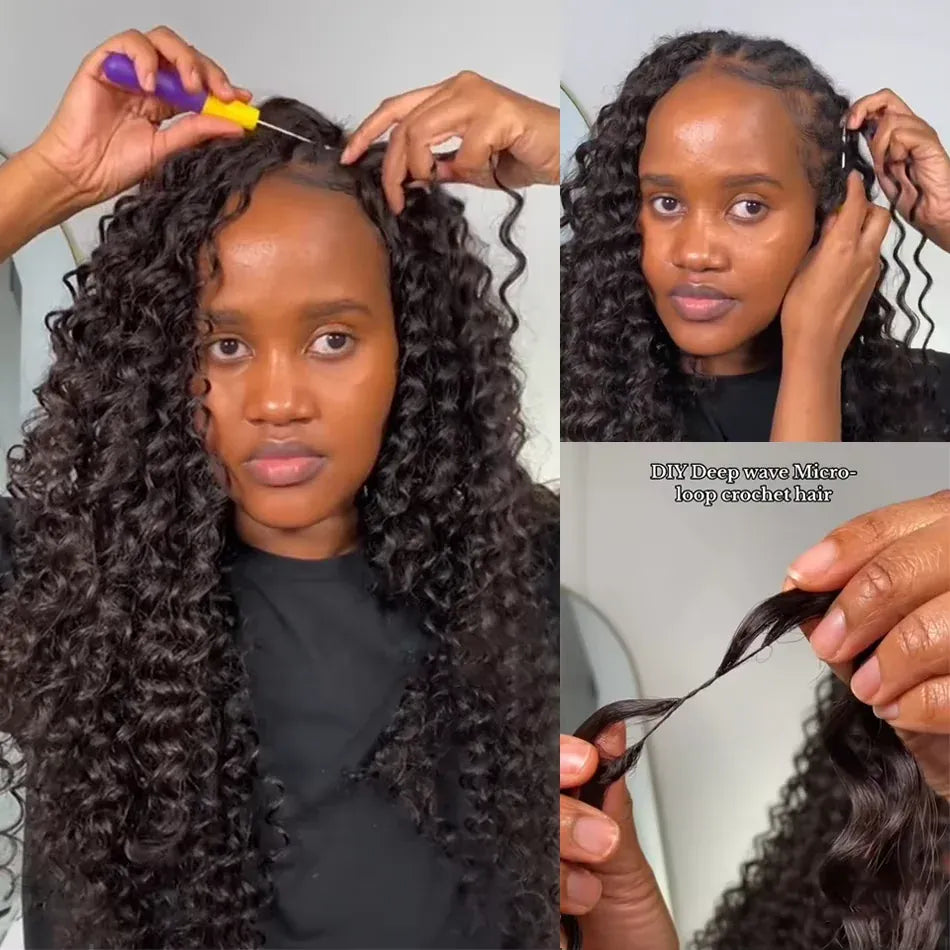 12A Deep Wave Invisible Knot PreSeparated Crochet Human Hair Extensions Natural Curly Water Wave Feather Hair For Boho Braid