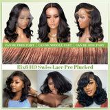 12ABody Wave Bob Wig Human Hair 13x4 Lace Front Wig 200% Density Transparent 5X5 Lace Frontal Brazilian Virgin Bob Wig For Women