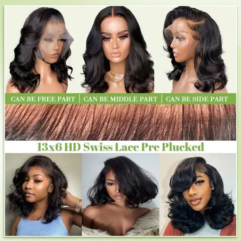 12ABody Wave Bob Wig Human Hair 13x4 Lace Front Wig 200% Density Transparent 5X5 Lace Frontal Brazilian Virgin Bob Wig For Women