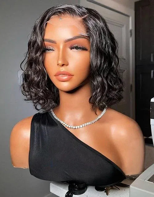 Short curly bob lace front human hair wig for Black women, Brazilian deep wave style by HSF Marketplace