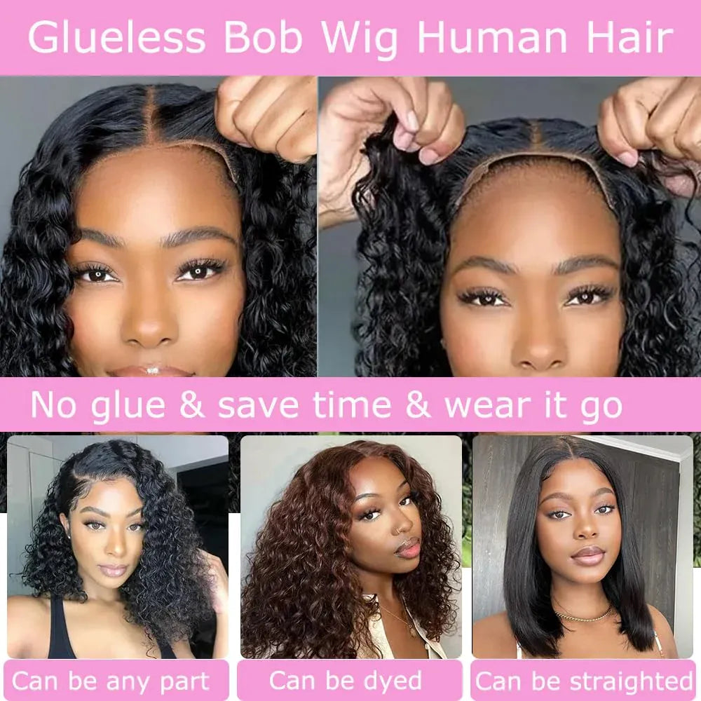 12AShort Curly Bob Lace Front Human Hair Wigs Lace Frontal Wig Closure Wig Brazilian Deep Wave Wig For Black Women