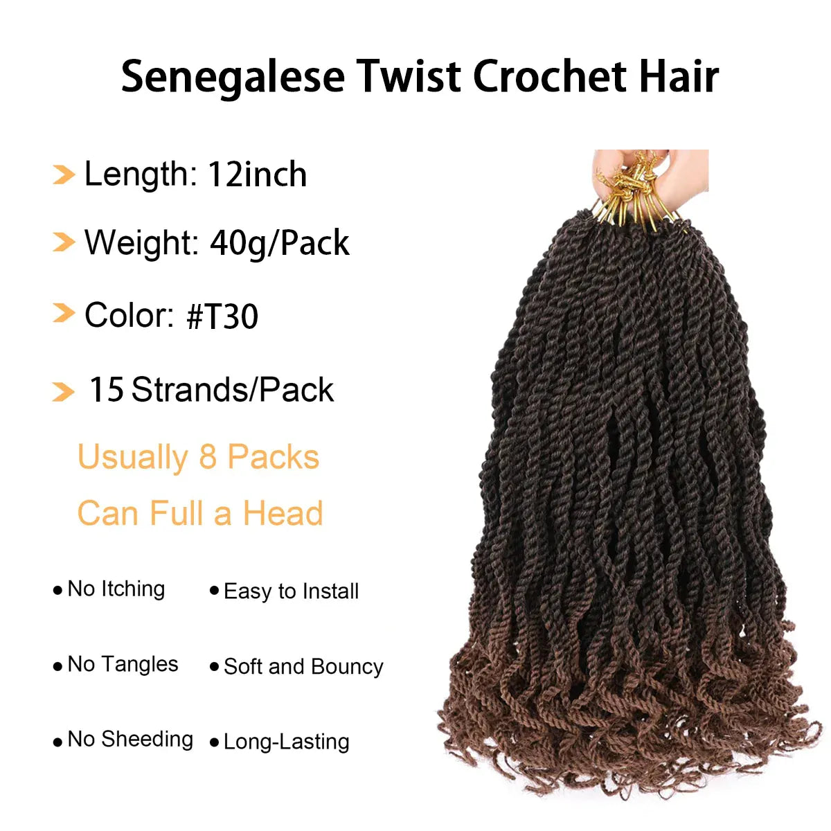 12inch Senegalese Twist Crochet Braid Hair Pre-Circled Twist Braids Goddess Synthetic Braid Hair Perfect for Halloween Christmas